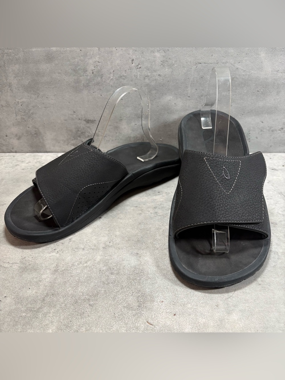 OLUKAI Nalu Slide Black Comfort Beach Water Sandals Mens Size 10 WORN 3x